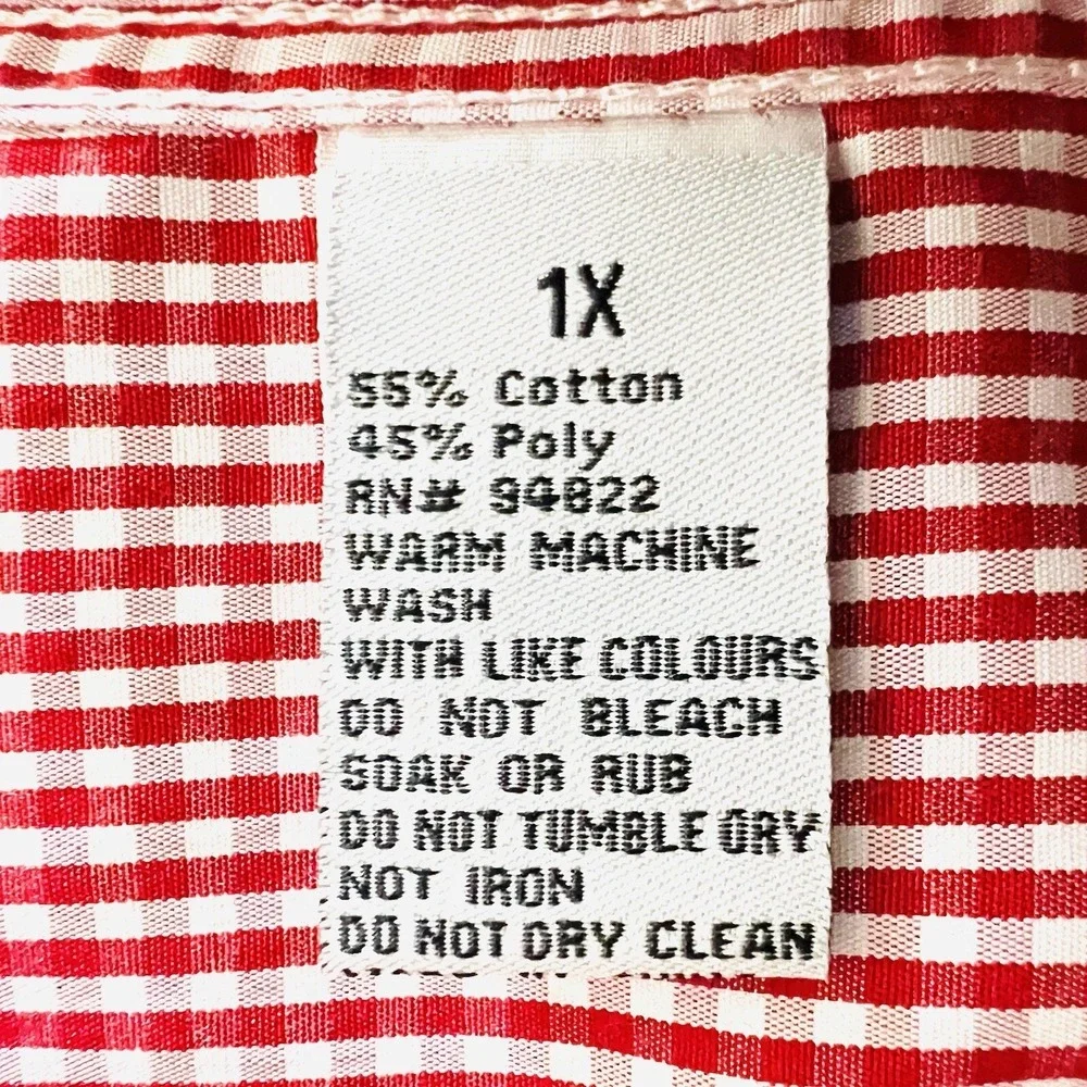 Bohio Men's Shirt Size 1X Short Sleeve Button Up Red/White Gingham Pattern NWT